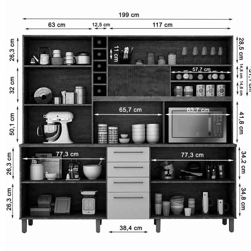 Armário de Cozinha Maranella Cinamomo/Off White Valdemoveis - Imagem 3