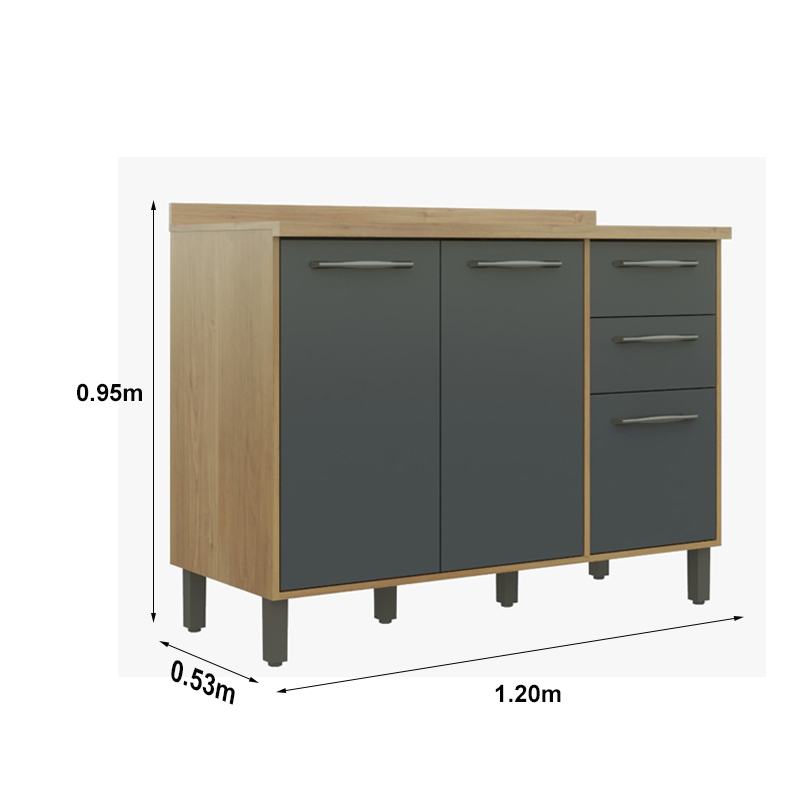 Balcão 1200 Áustria 3 Portas 2 Gavetas Cinamomo/Grafite Valdemoveis - Imagem 2