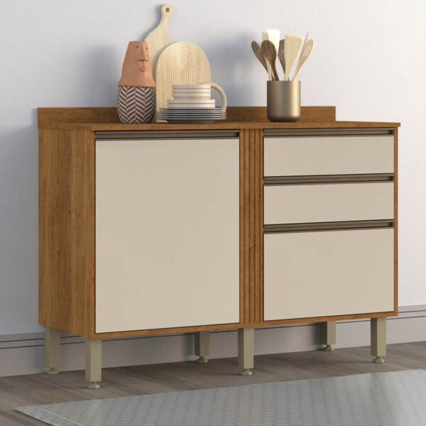 Balcão Cozinha Pérola 2 Portas Larg. 1.20m Cinamomo/Off Sallêto