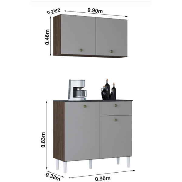 Alternative view of Balcão + Aéreo Chocolate/Off White Larg. 90cm Poquema
