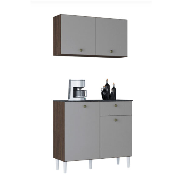 Balcão + Aéreo Chocolate/Off White Larg. 90cm Poquema