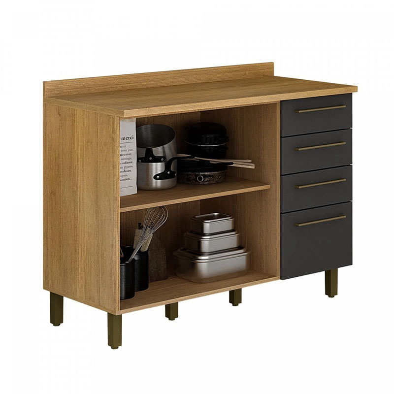 Balcão Tarantela 2 Portas 4 Gavetas Cinamomo/Grafite Larg. 1.20m Valdemóveis - Imagem 2