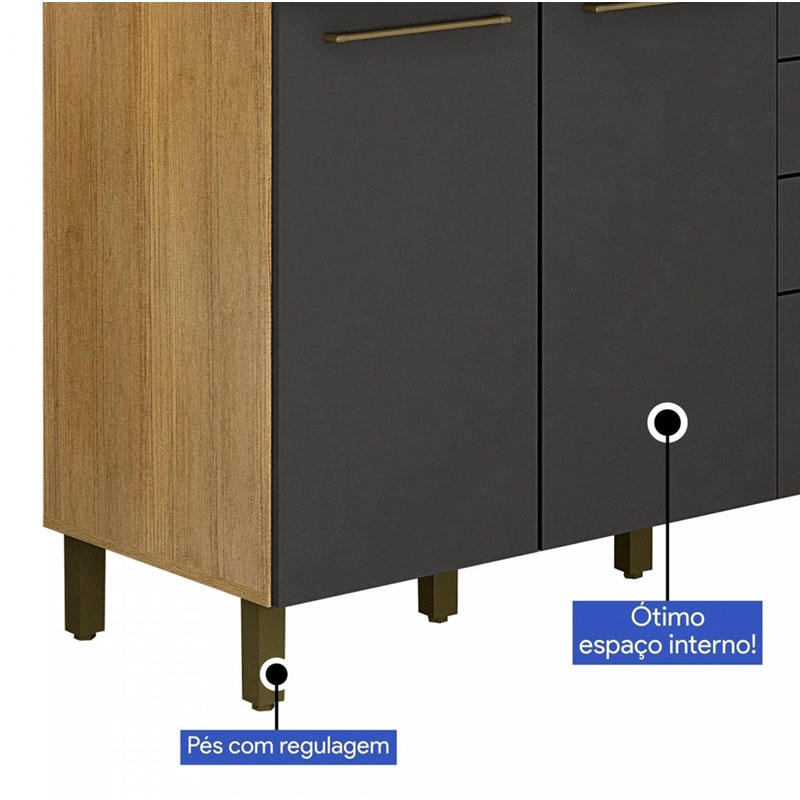 Balcão Tarantela 2 Portas 4 Gavetas Cinamomo/Grafite Larg. 1.20m Valdemóveis - Imagem 5