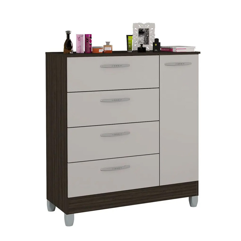 Cômoda com 1 Porta 4 Gavetas Chocolate/Off White Poquema - Imagem 3