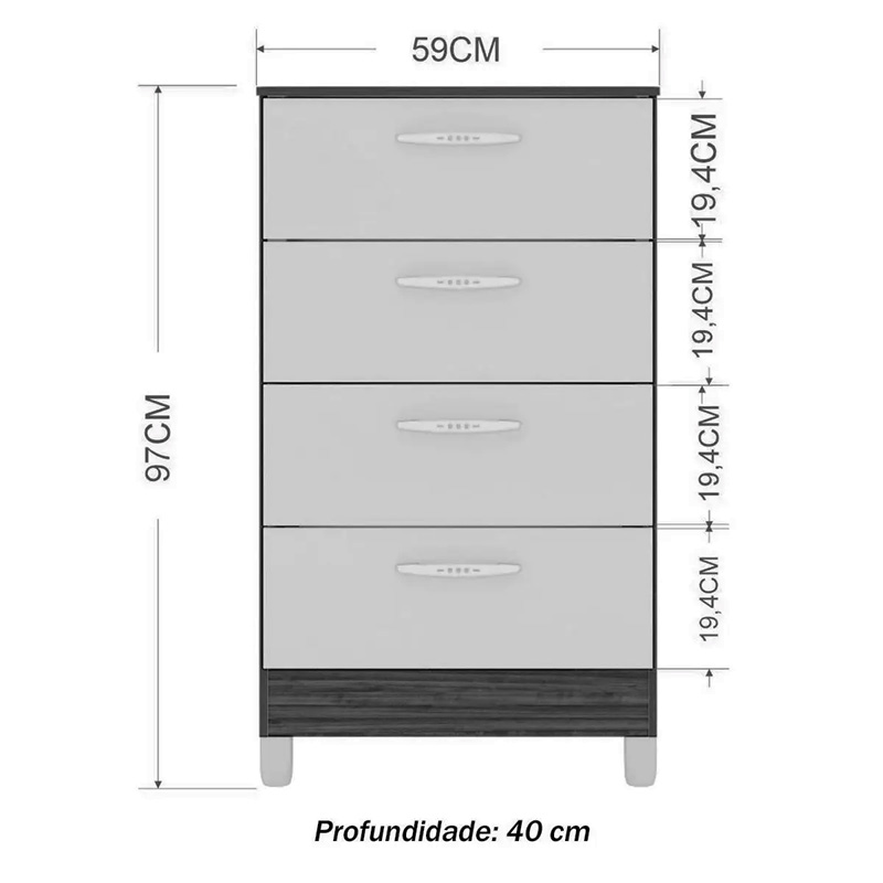 Cômoda com 4 Gavetas Chocolate/Off White Poquema - Imagem 2