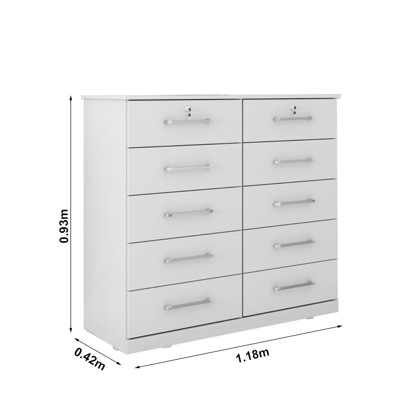 Cômoda 10 Gavetas Vane 006 Larg. 1.18m Branco JL Móveis - Imagem 2