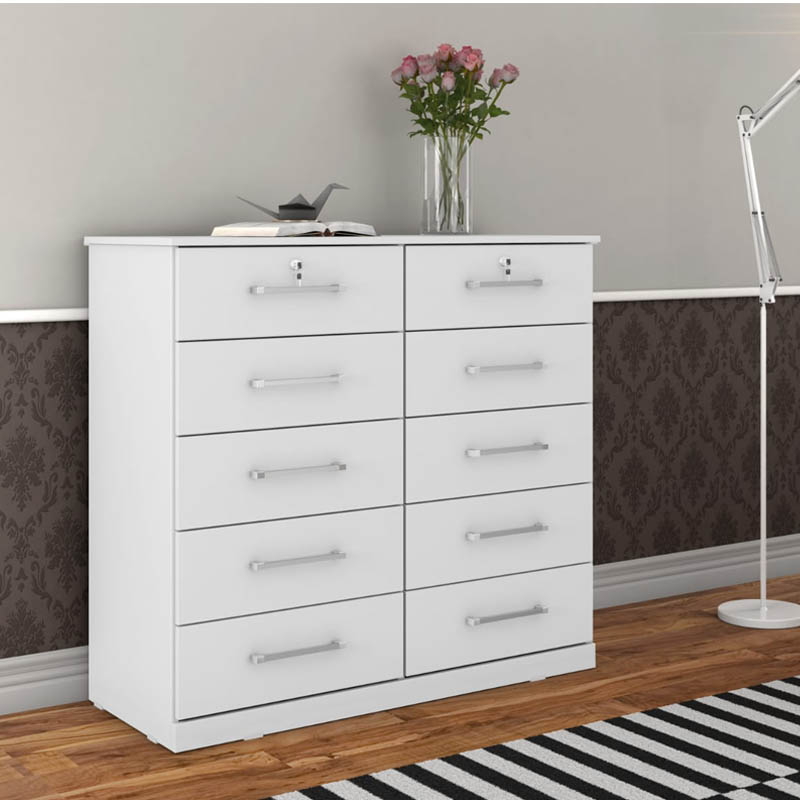 Cômoda 10 Gavetas Vane 006 Larg. 1.18m Branco JL Móveis