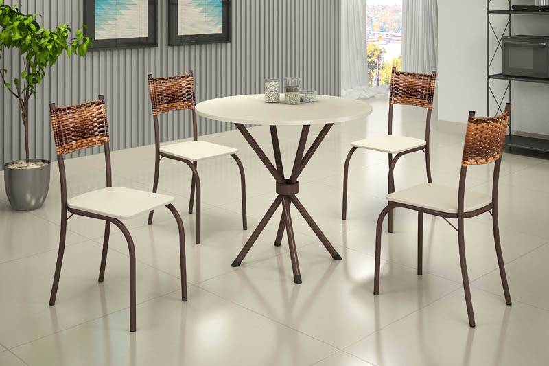 Conjunto Atlanta 4 Cadeiras Base Ipanema Tampo Off 75×75 Redondo Marrom Teixeira