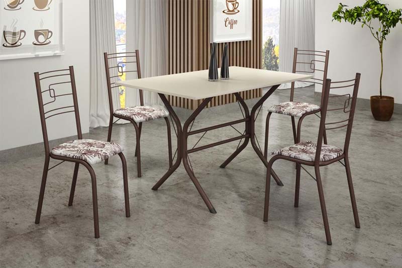 Conjunto Paraty 4 Cadeiras Base Cabo Frio Tampo Off 120×80 Marrom Teixeira