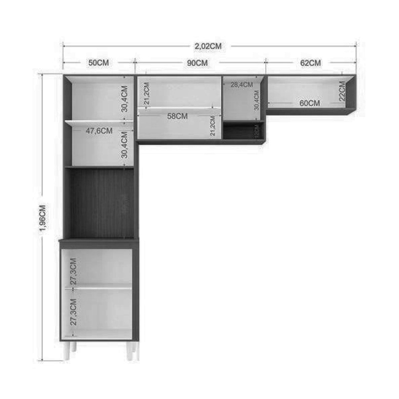 Cozinha Compacta 8 Portas Isadora Larg. 2.02m Branco Poquema - Imagem 2