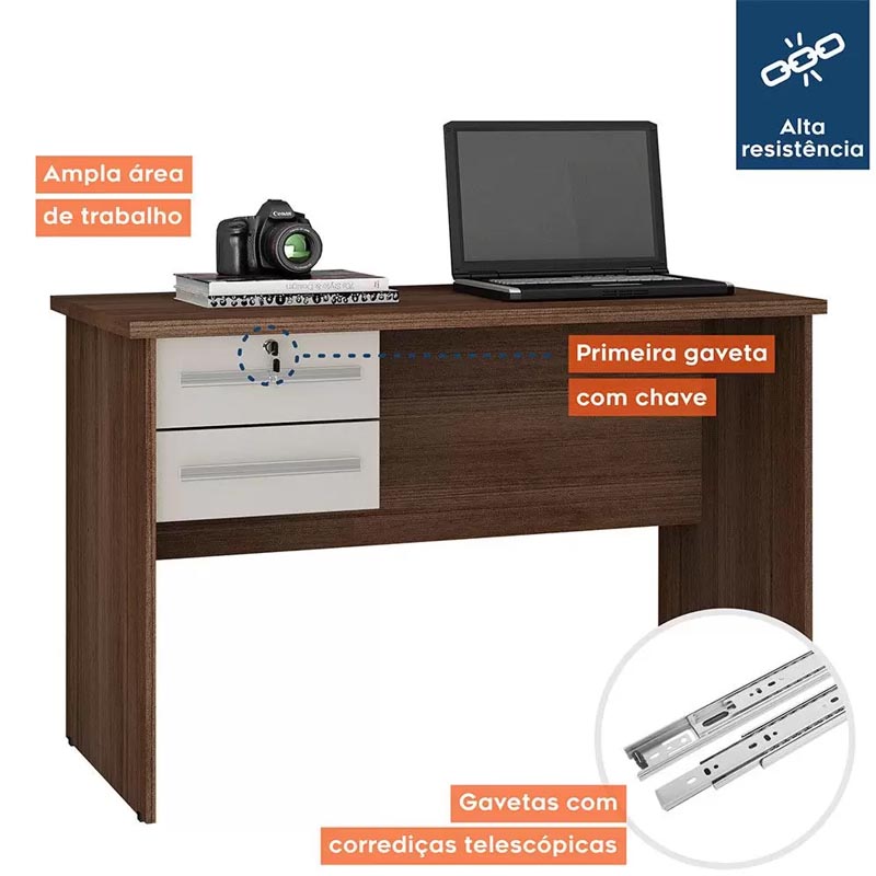 Escrivaninha Byte Chocolate/Off White Valdemóveis - Imagem 3