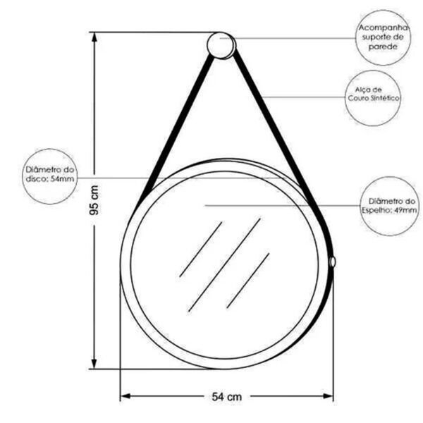 Alternative view of Espelho Decorativo 54cm com Alça Preto