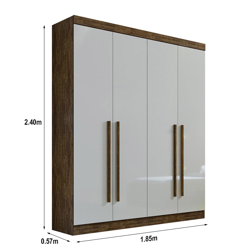 Roupeiro Da Vinci Plus 4 Portas 3 Gavetas Ypê/Off 100% MDF Larg. 1.85m D Doro - Imagem 4