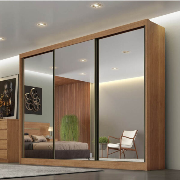 Roupeiro 3 Pts 8 Gav. Espelhadas Diamond Plus 100% MDF Cumaru Larg. 2.41m Novo Horizonte