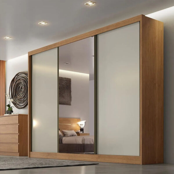 Roupeiro 3 Pts 8 Gav. Sollo Plus c/Espelho 100% MDF Cumaru/Fendi Larg. 2.73m Novo Horizonte