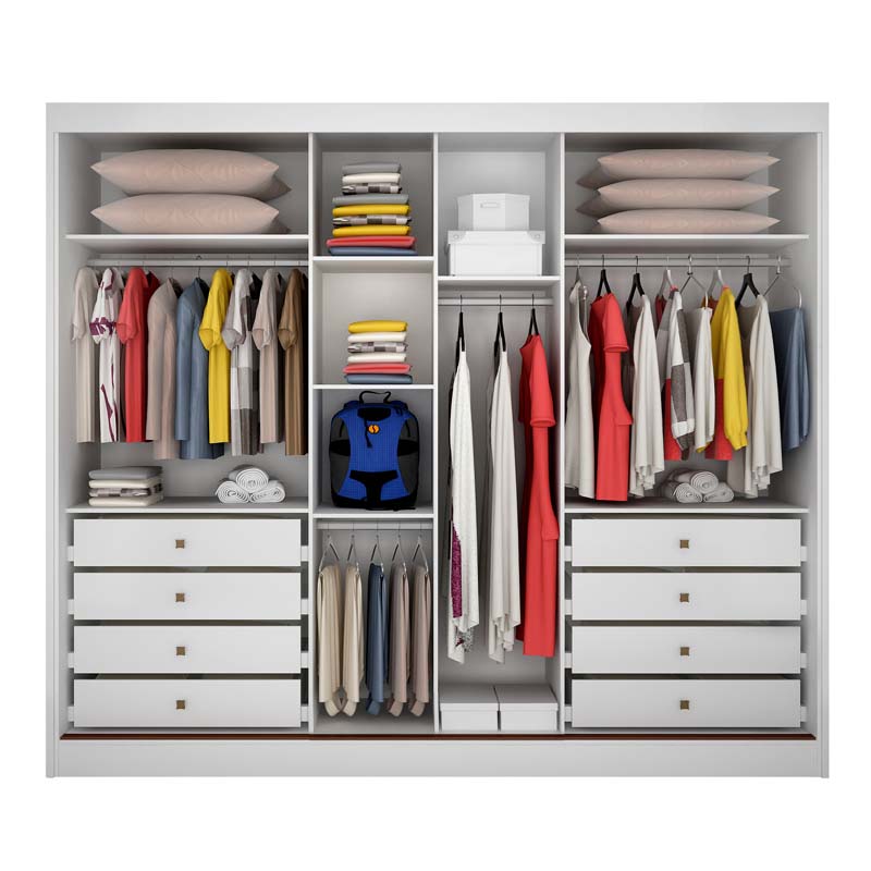 Roupeiro 3 Pts 8 Gav. Sollo Plus c/Espelho 100% MDF Branco Larg. 2.73m Novo Horizonte - Imagem 2