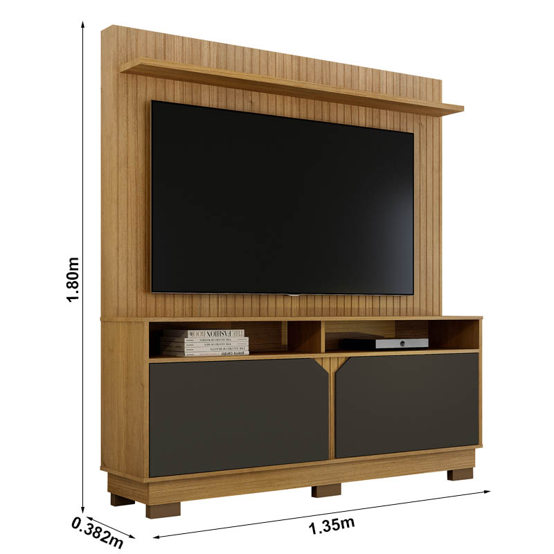 Home Berlim com Painel Fresado Larg. 1.35m Cinamomo/Grafite - Valdemoveis - Imagem 2