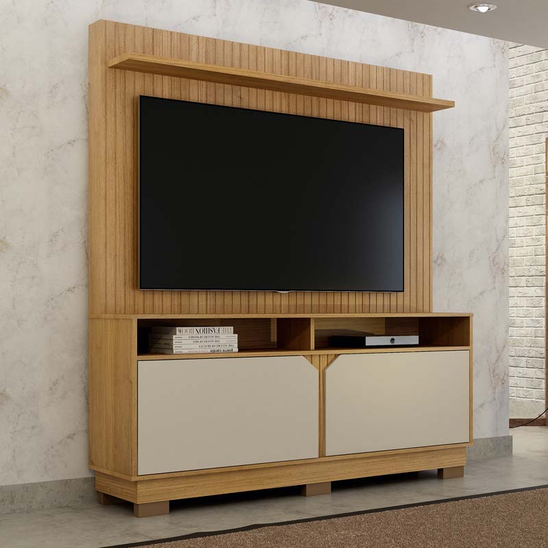 Home Berlim com Painel Fresado Larg. 1.35m Cinamomo/Off White - Valdemoveis