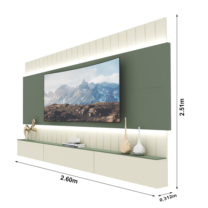 Home Suspenso Soberano Ripado Larg. 2.60m C/LED Off/Verde Floresta Gelius - Imagem 2