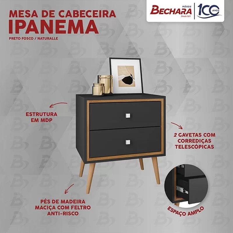 Mesa de Cabeceira Ipanema Preto/Naturalle Bechara - Imagem 4
