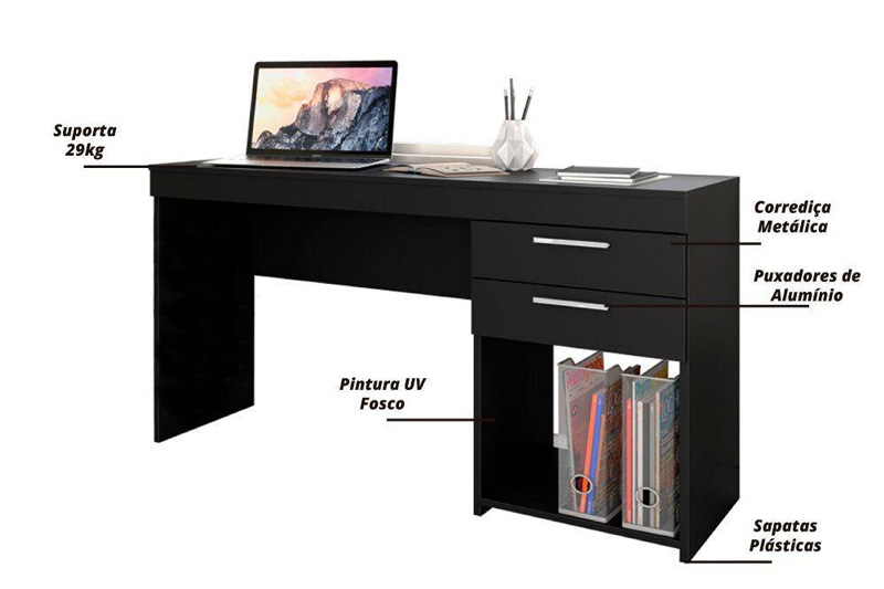 Mesa Office NT 51015 Com 2 Gavetas Preto Notável - Imagem 3