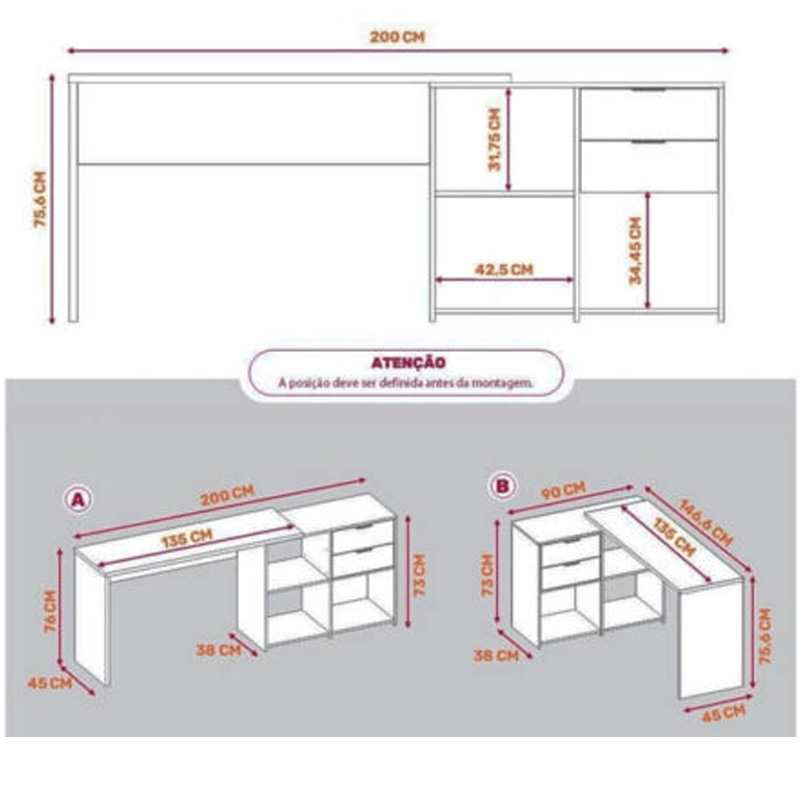 Mesa Office NT 2060 Com 2 Gavetas Freijó Notável - Imagem 2