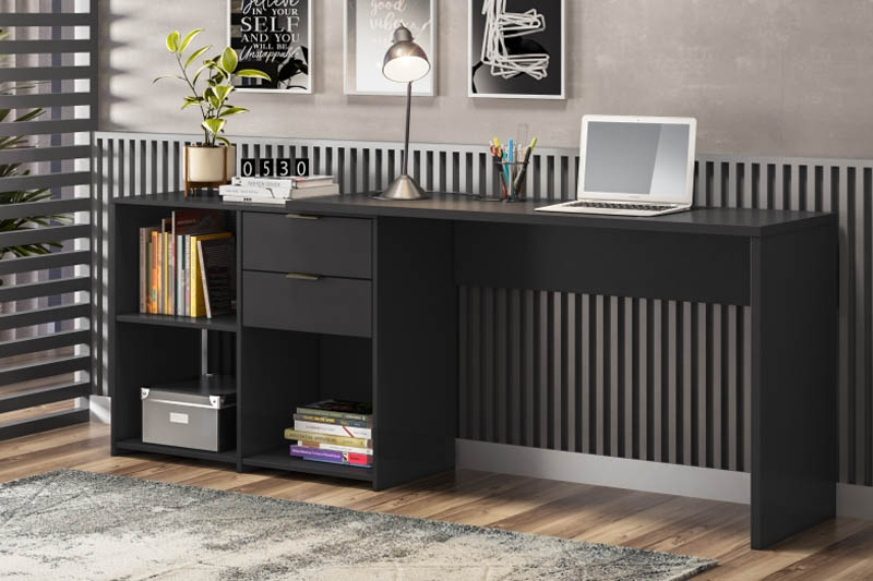 Mesa Office NT 2060 Com 2 Gavetas Preto Notável