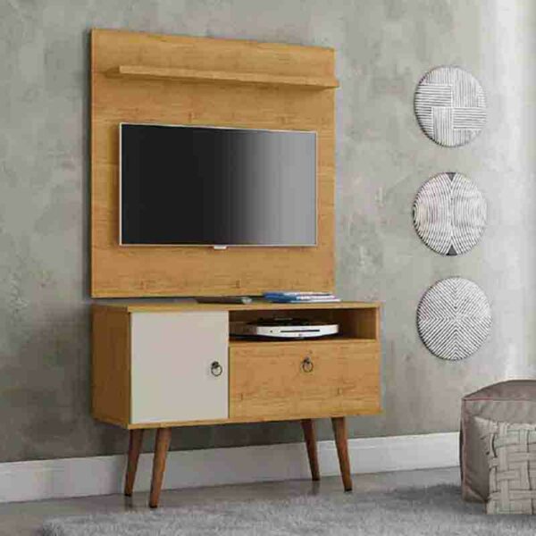 Rack +Painel Yan Larg. 0.90m Cinamomo/Off White Patrimar