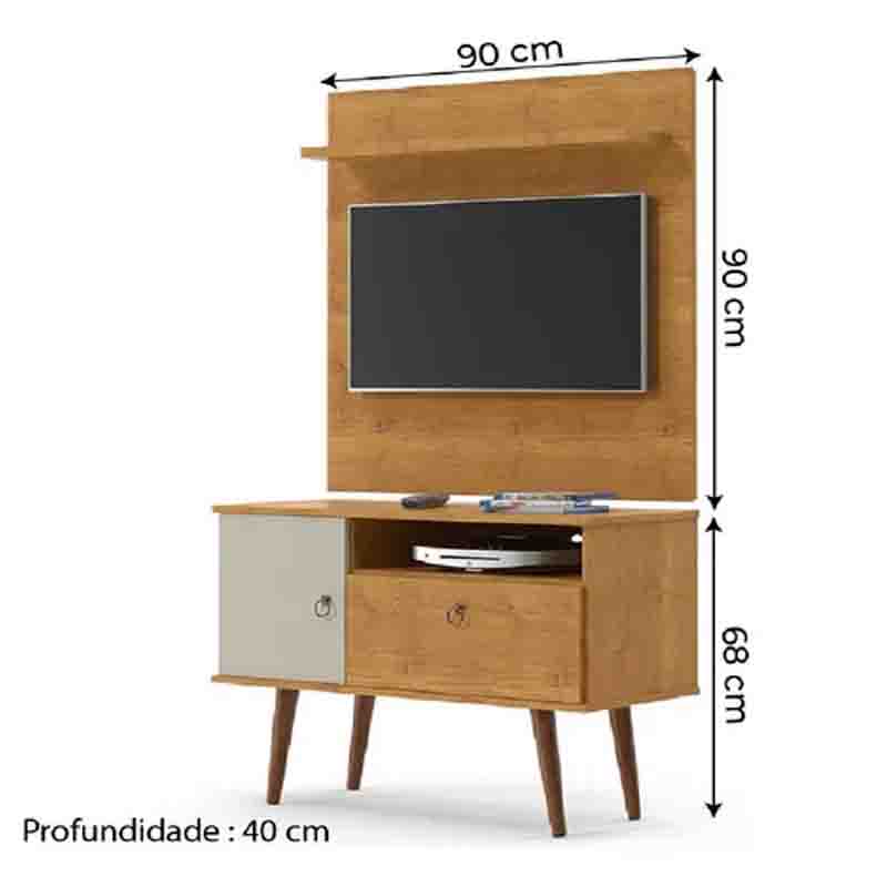 Rack +Painel Yan Larg. 0.90m Cinamomo/Off White Patrimar - Imagem 2