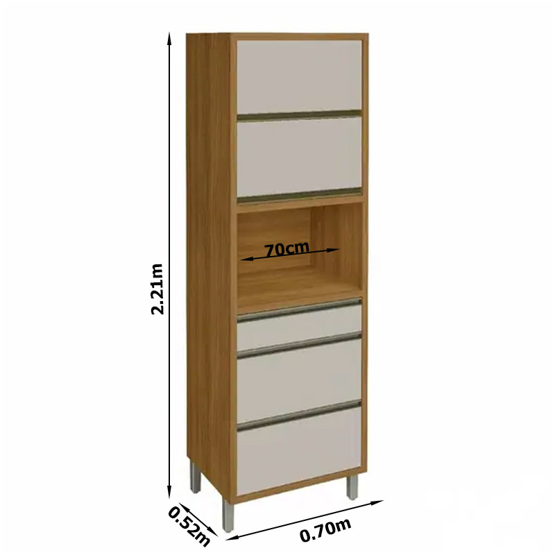 Paneleiro Baronesa 2 Portas 3 Gavetas Larg. 1.20m 100% MDF Freijó/Off Nesher - Imagem 3