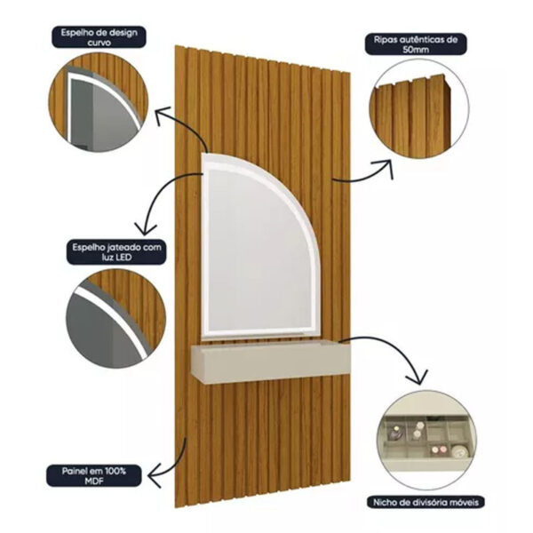 Alternative view of Penteadeira Realeza Ripada Larg. 0.94m C/ Espelho e LED Naturale/Off Gelius