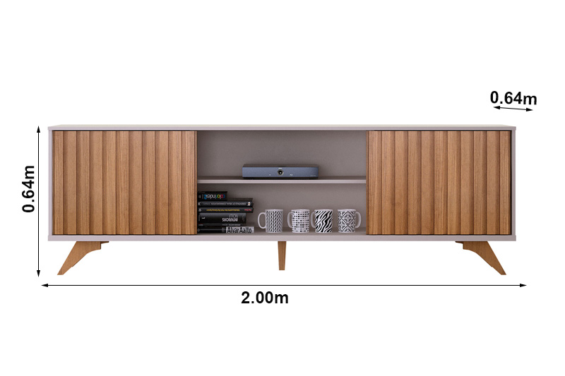 Rack Bancada Manaus Ripado Larg. 2.00m Off White/Cinamomo - Valdemoveis - Imagem 2