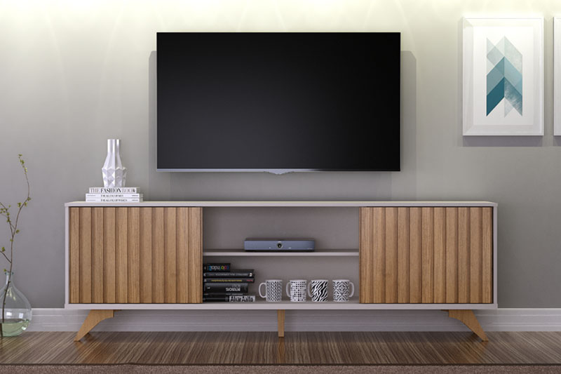 Rack Bancada Manaus Ripado Larg. 2.00m Off White/Cinamomo - Valdemoveis