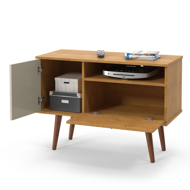 Rack +Painel Yan Larg. 0.90m Cinamomo/Off White Patrimar - Imagem 4