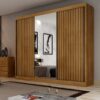 Roupeiro Canastra 3 Portas C/1Espelho 100% MDF Ripado Larg. 2.41m Cumaru - Novo Horizonte