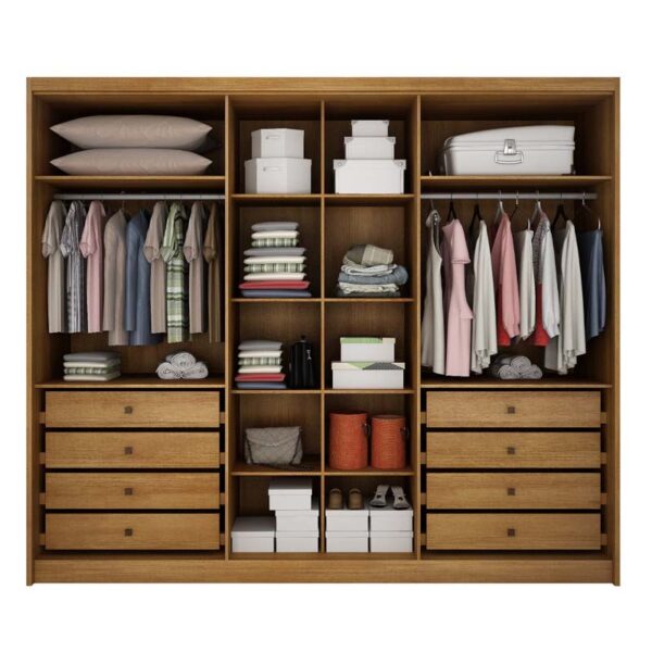 Alternative view of Roupeiro Canastra 3 Portas C/1Espelho 100% MDF Ripado Larg. 2.41m Cumaru - Novo Horizonte