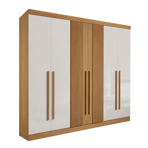 Roupeiro 6 Portas Da Vinci Plus 100% MDF Cinamomo/Off Ripado - D doro
