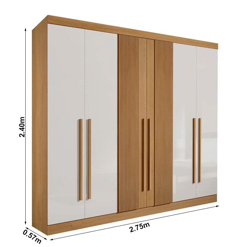 Roupeiro 6 Portas Da Vinci Plus 100% MDF Cinamomo/Off Ripado - D doro - Imagem 4