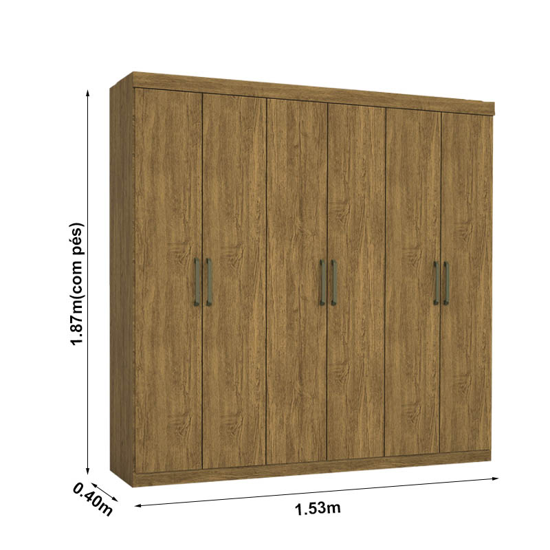 Roupeiro Recife Larg. 1.53m 6 Portas 2 Gavetas Cinamomo Carioca - Imagem 3