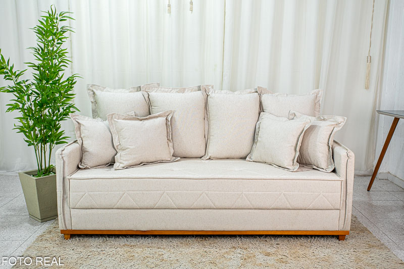 Sofá 3 lugares Vican Larg. 2.00m Linho Bege 5044 Molas Bonnel - Imagem 2
