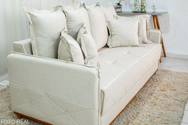 Sofá 3 lugares Vican Larg. 2.00m Linho Bege 5044 Molas Bonnel - Imagem 4