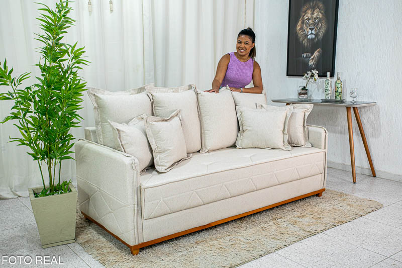 Sofá 3 lugares Vican Larg. 2.00m Linho Bege 5044 Molas Bonnel - Imagem 6