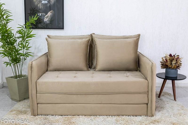 Sofá Cama Noronha larg. 1.57m Veludo Bege 563 - Imagem 3