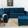 Sofá Canto 5 lugares com Puff Alemanha Veludo Azul A16