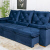 Sofá Retrátil Reclinável 2.70m Roma Veludo Azul 03 - D28 Soft