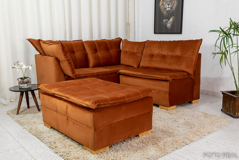 Sofá de Canto Vênus Veludo 3 em 1 Terracota 549 - Imagem 2