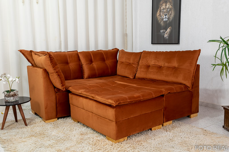 Sofá de Canto Vênus Veludo 3 em 1 Terracota 549 - Imagem 3