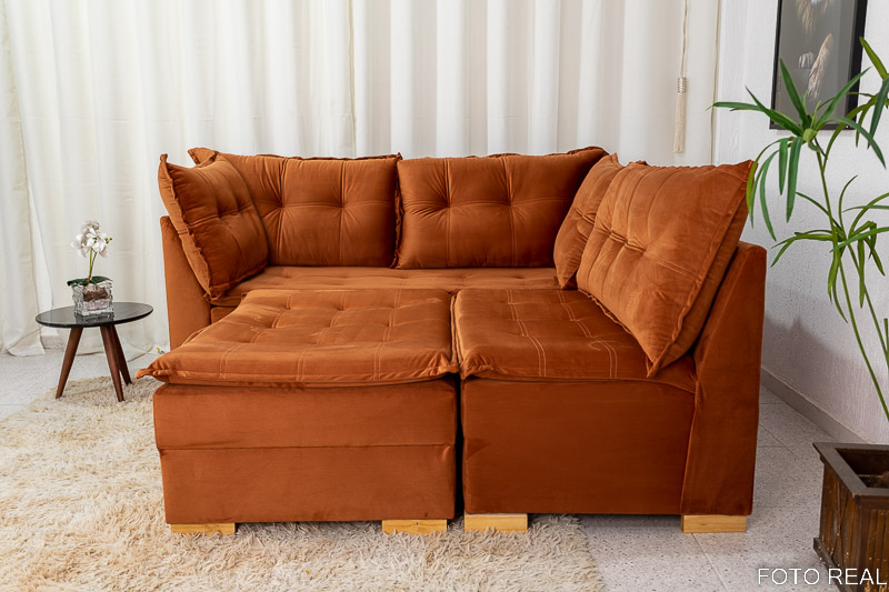 Sofá de Canto Vênus Veludo 3 em 1 Terracota 549 - Imagem 4