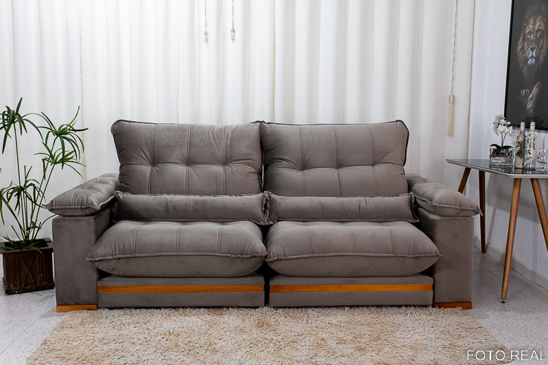 Sofá Retrátil Reclinável Ibis 2.30m Veludo Cinza 813 – D33 e Molas Ensacadas - Imagem 4