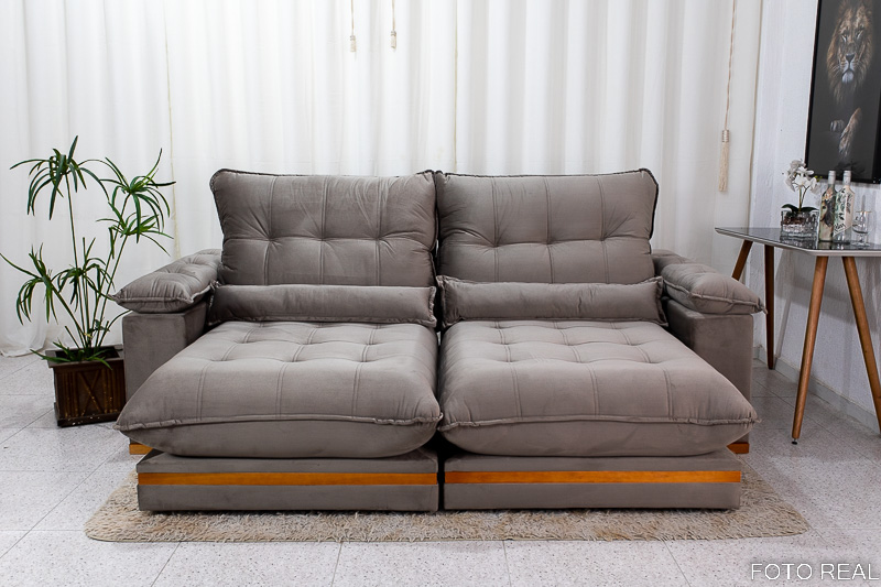 Sofá Retrátil Reclinável Ibis 2.30m Veludo Cinza 813 – D33 e Molas Ensacadas - Imagem 5